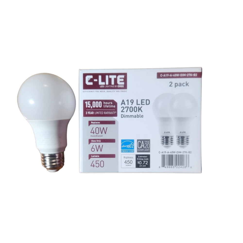 24 Pack Dimmable LIGHT BULB CREE C-LITE LED 40W Replacement A19 Soft White 2700k - Picture 7 of 8